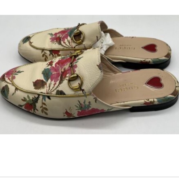Gucci Flat Princetown Leather Floral Print Mule Slide w/ Buckle sz 36 - Picture 4 of 6